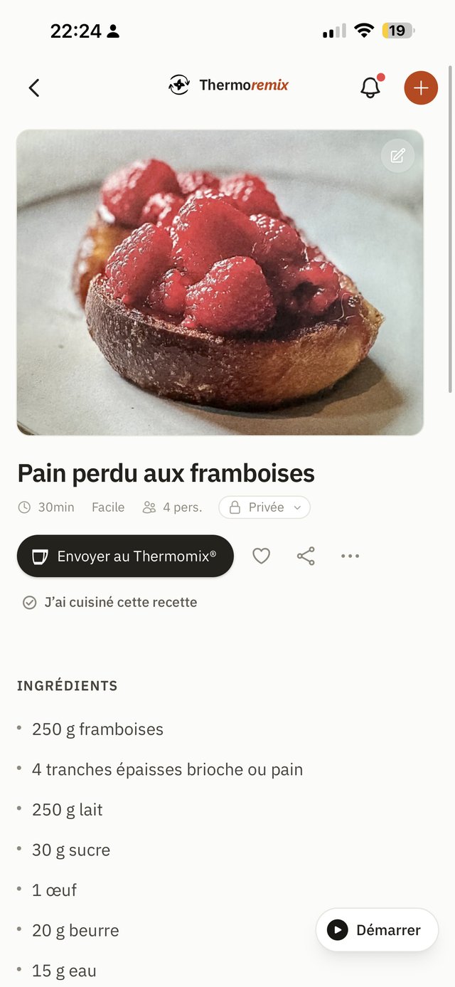 La recette adaptée avec les paramètres Thermomix